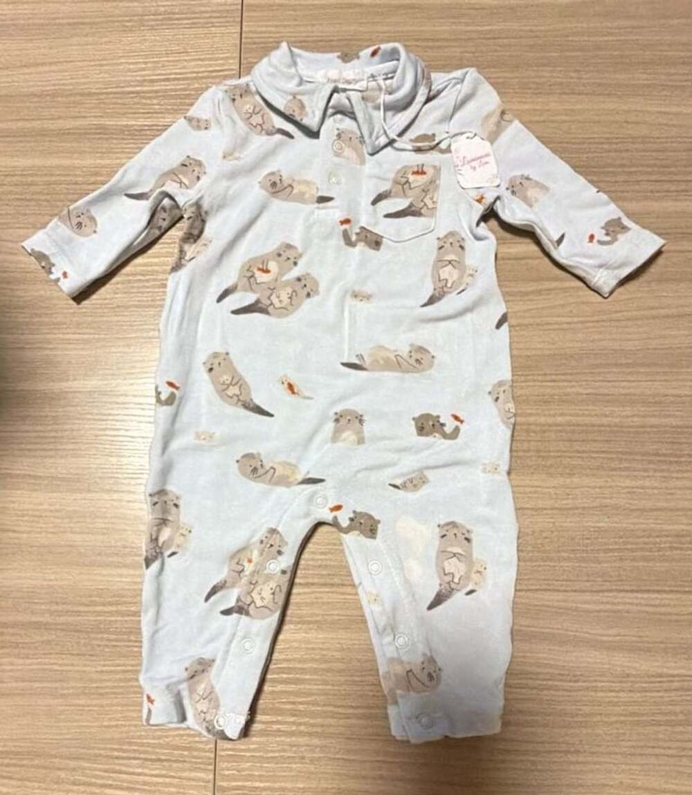 Angel Dear Otter Romper Size 0-3 Months White Cotton Footie Pajamas